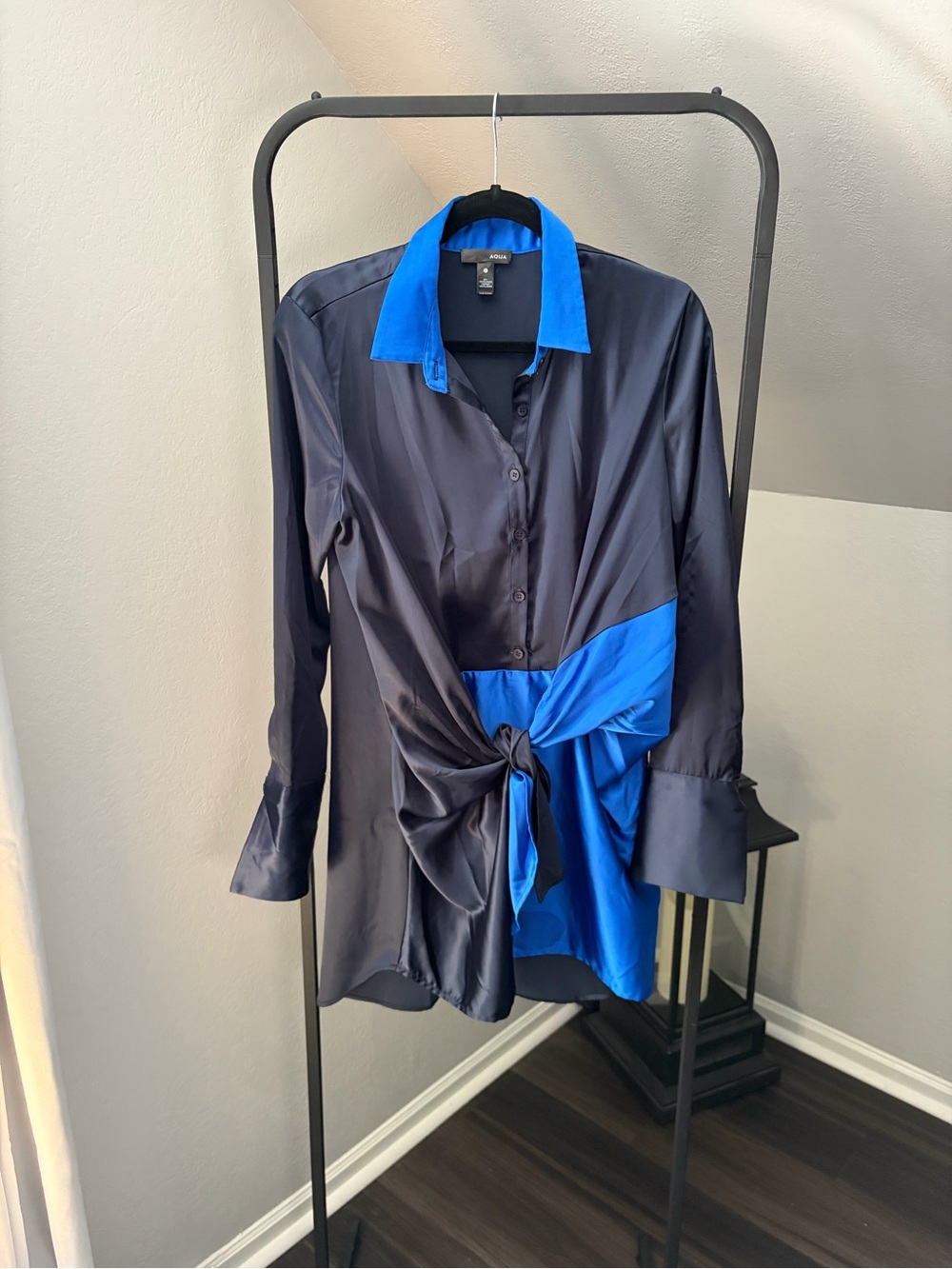 AQUA TIE FRONT SHIRT DRESS